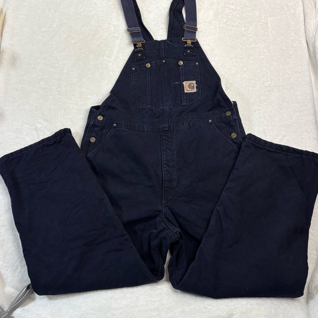 Y2k Mens Carhartt R27 Mdt Overalls Workwear Heavyweights Size 40x30 Navy Blue
